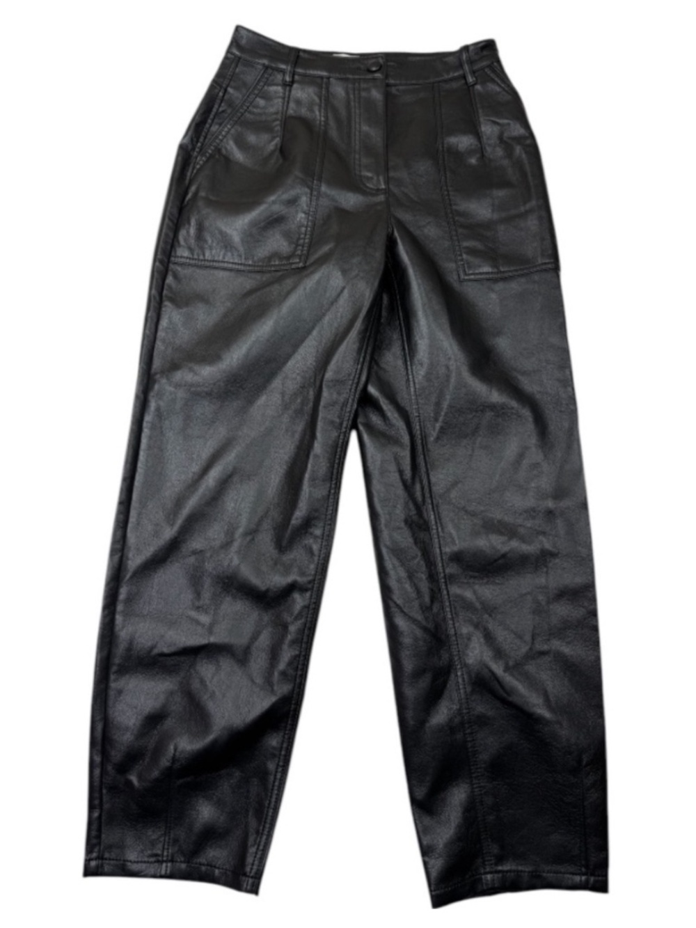 Wilfred Aritzia Black Faux Leather High Rise Straight Leg Pants Size 4